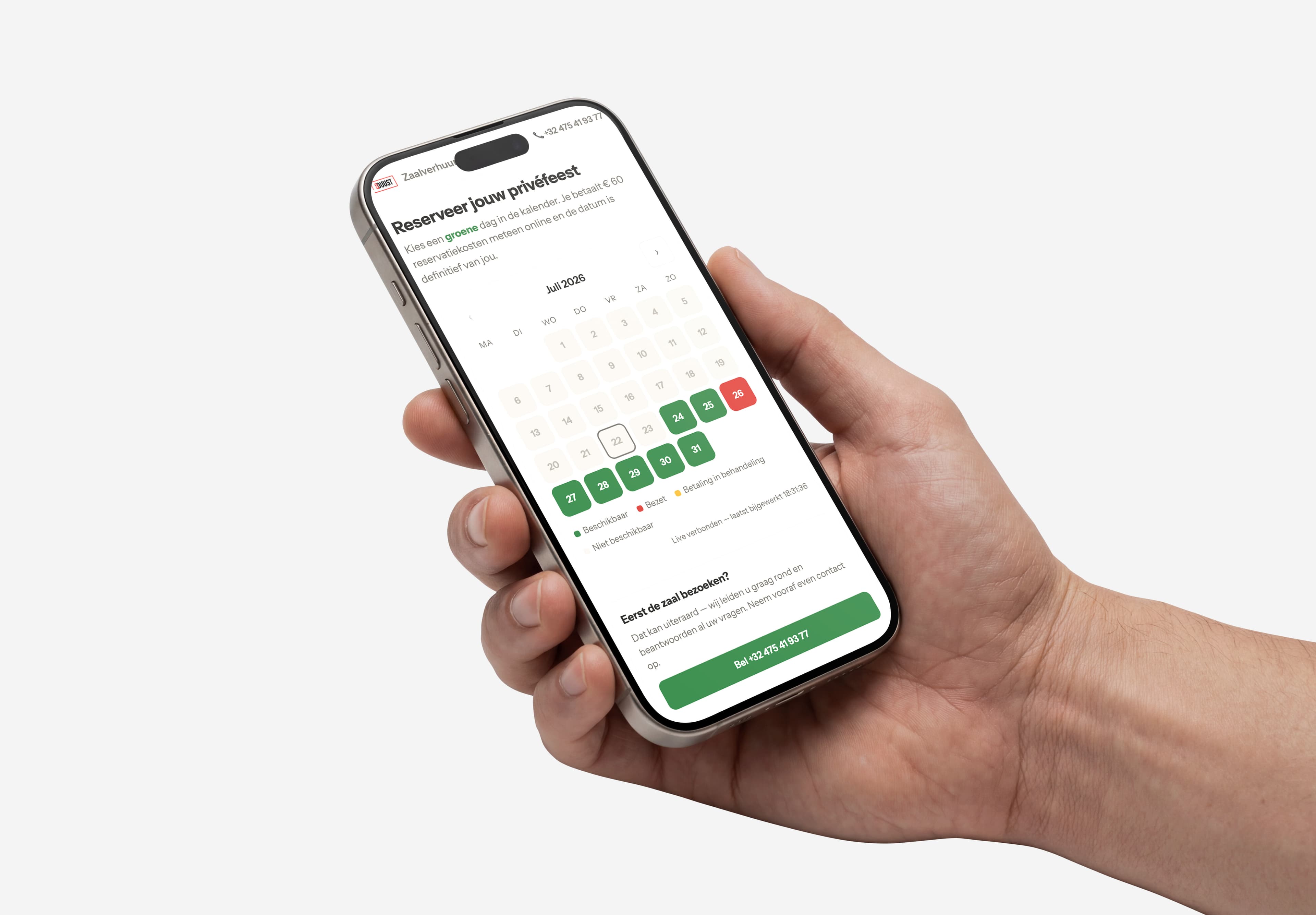Het reserveringssysteem van 8-DUUST getoond op een telefoon